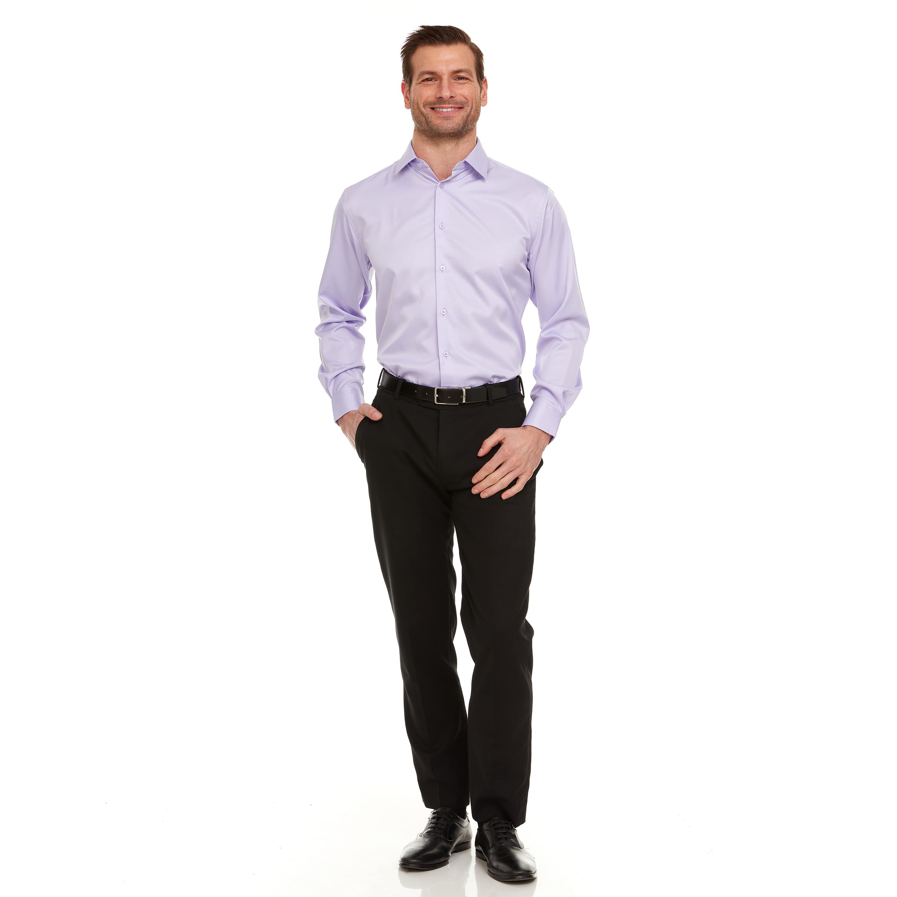 Mens Slim-Fit Sateen Stretch Dress Shirt