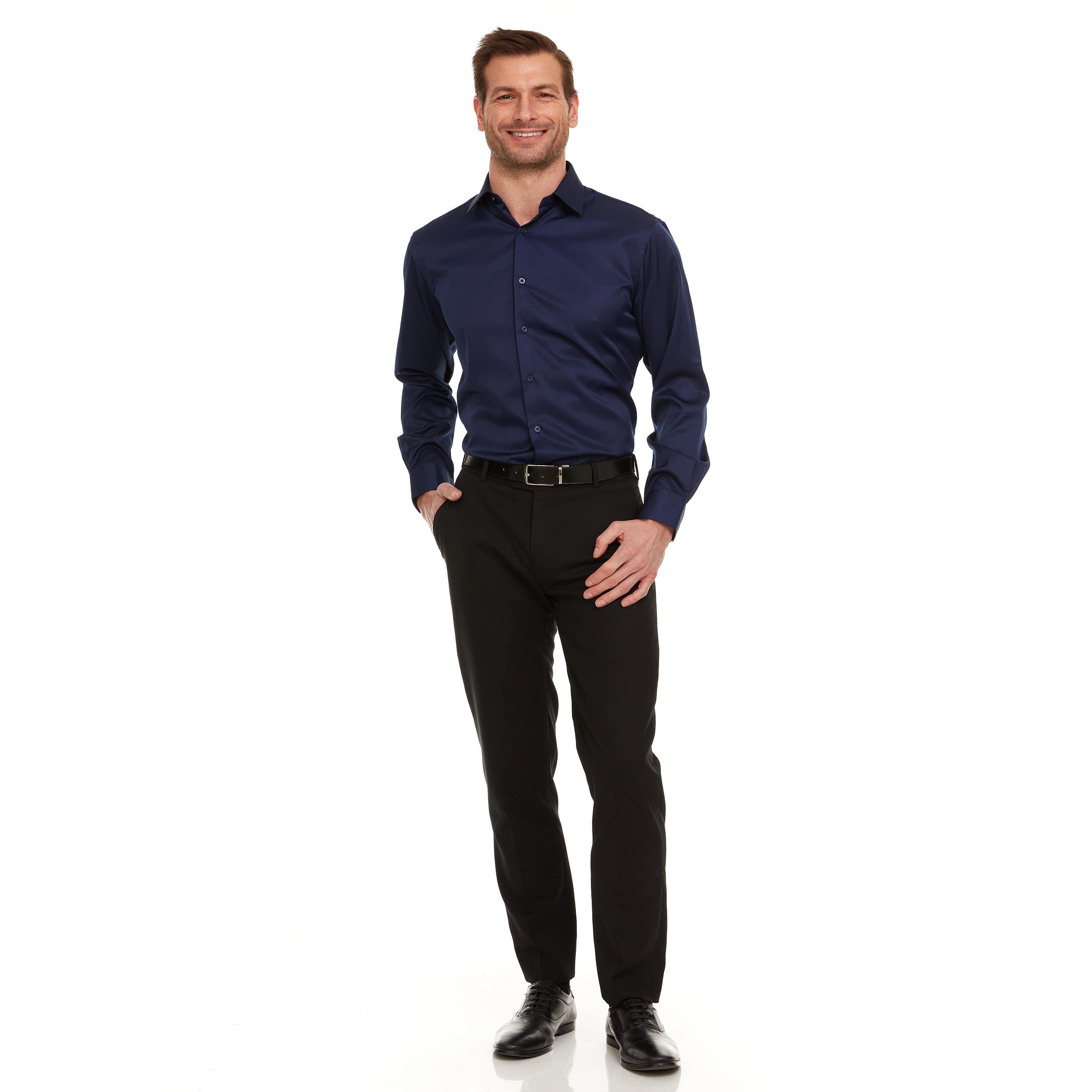 Mens Slim-Fit Sateen Stretch Dress Shirt