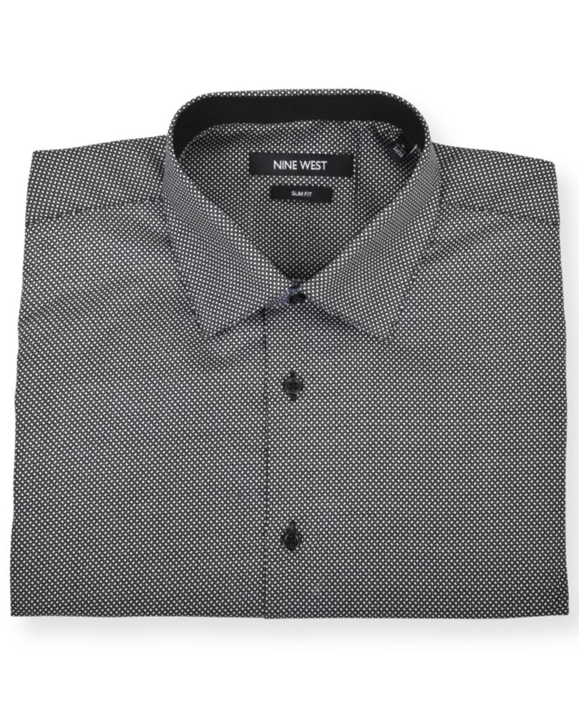 Mens Slim-Fit Performance Stretch Diamond Dot-Print Dress Shirt