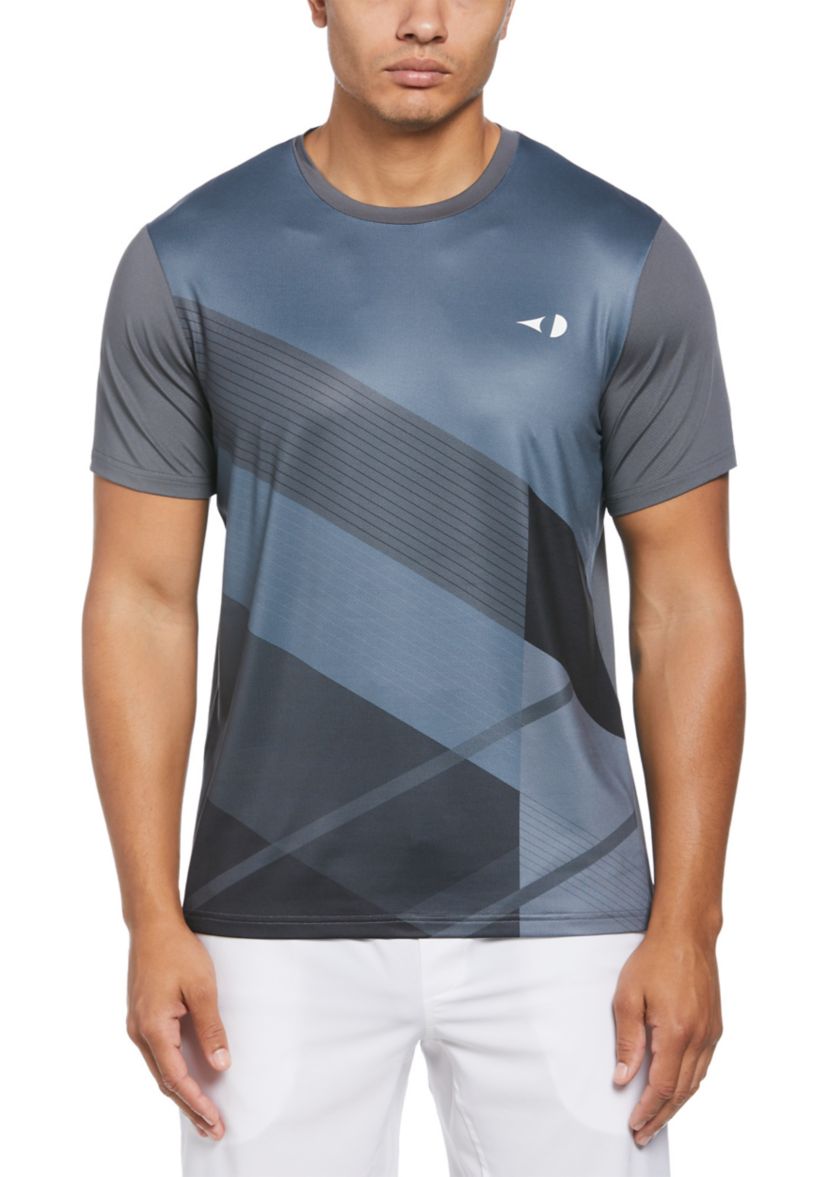 Mens Short Sleeve Asymmetric Front Panel Crew Neck T-Shirt