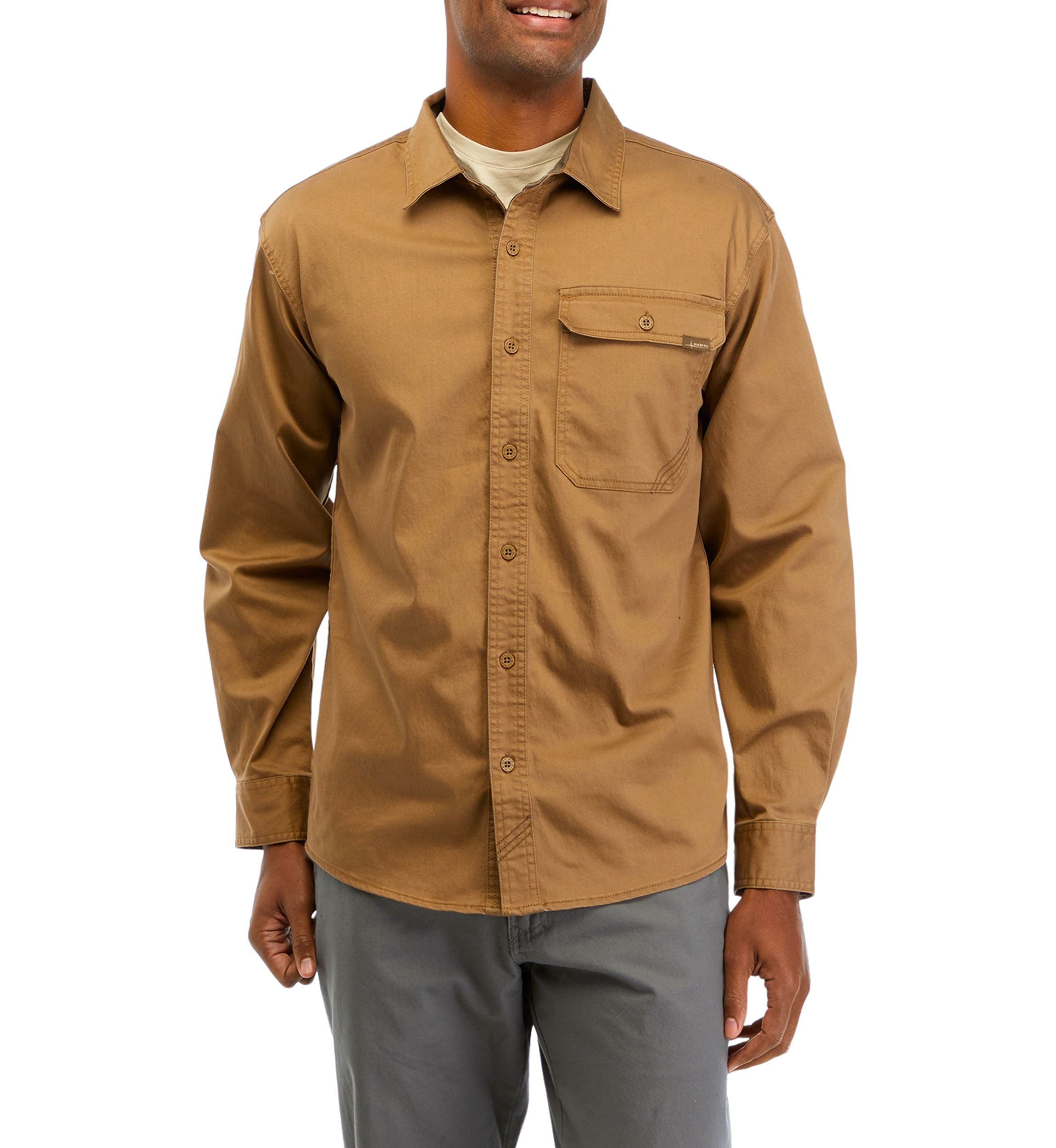Mens Long Sleeve Garment Washed Woven Button Up Shirt