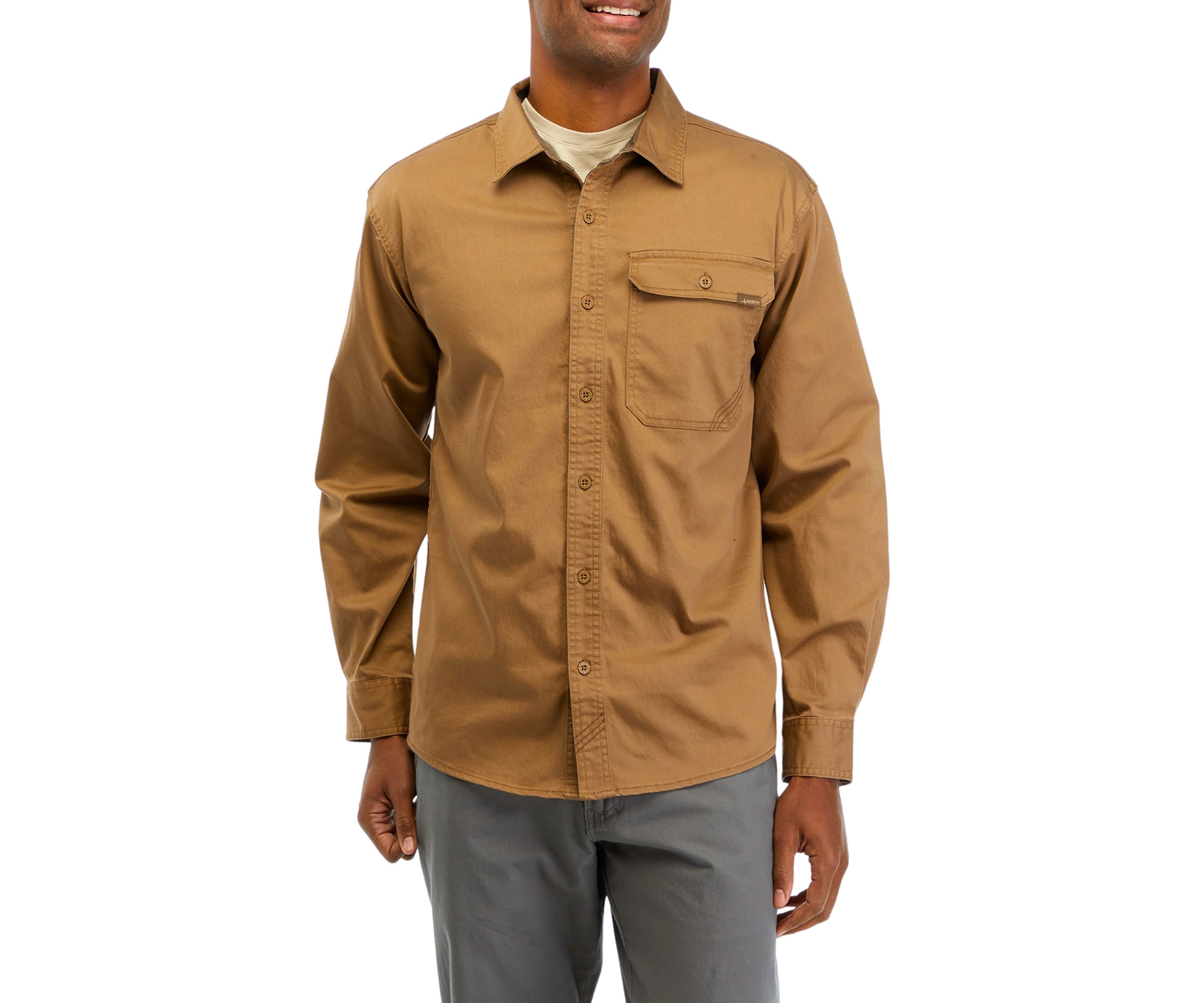 Mens Long Sleeve Garment Washed Woven Button Up Shirt