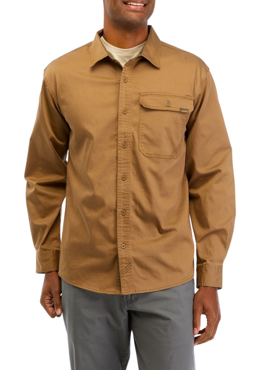 Mens Long Sleeve Garment Washed Woven Button Up Shirt