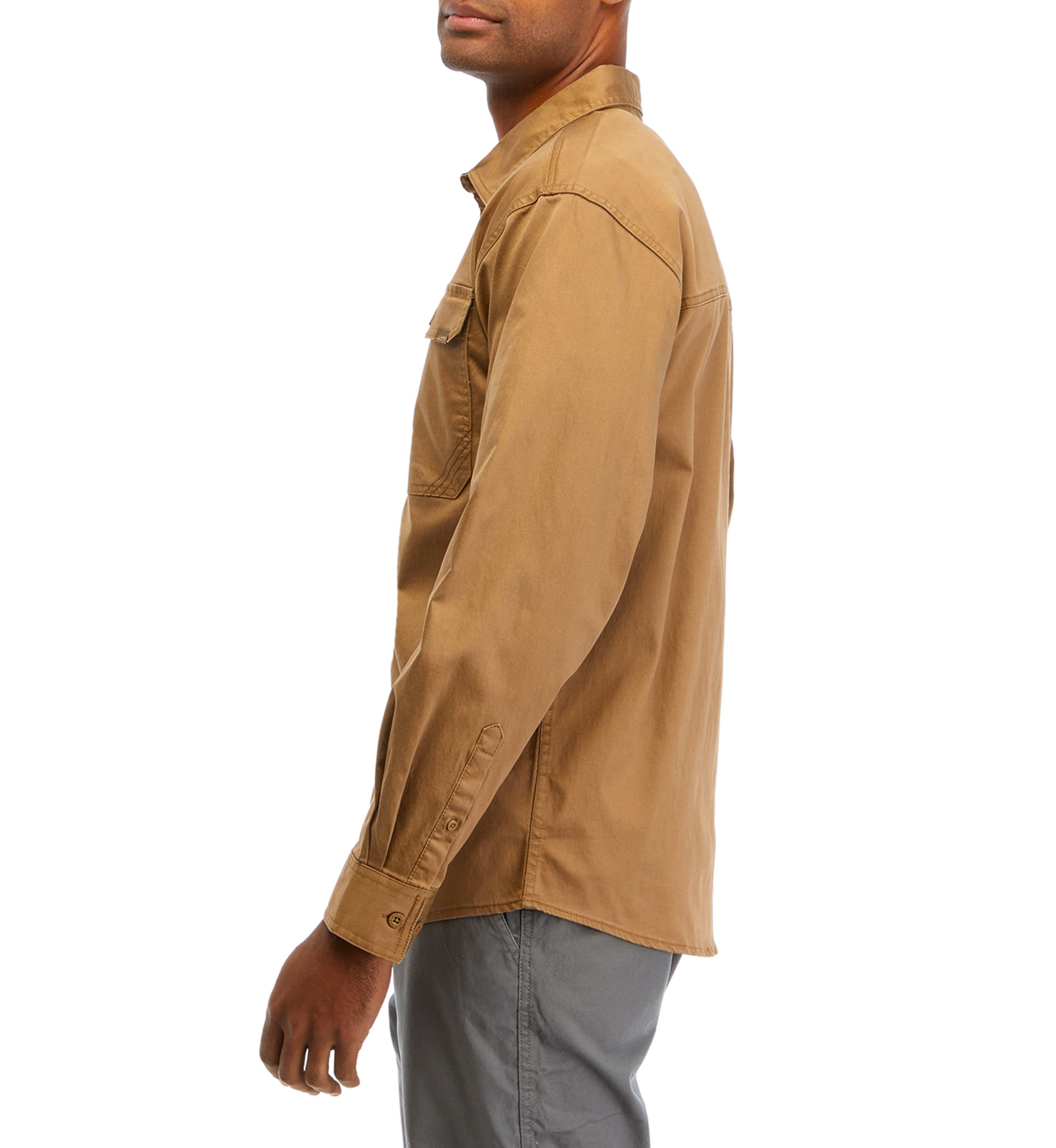Mens Long Sleeve Garment Washed Woven Button Up Shirt