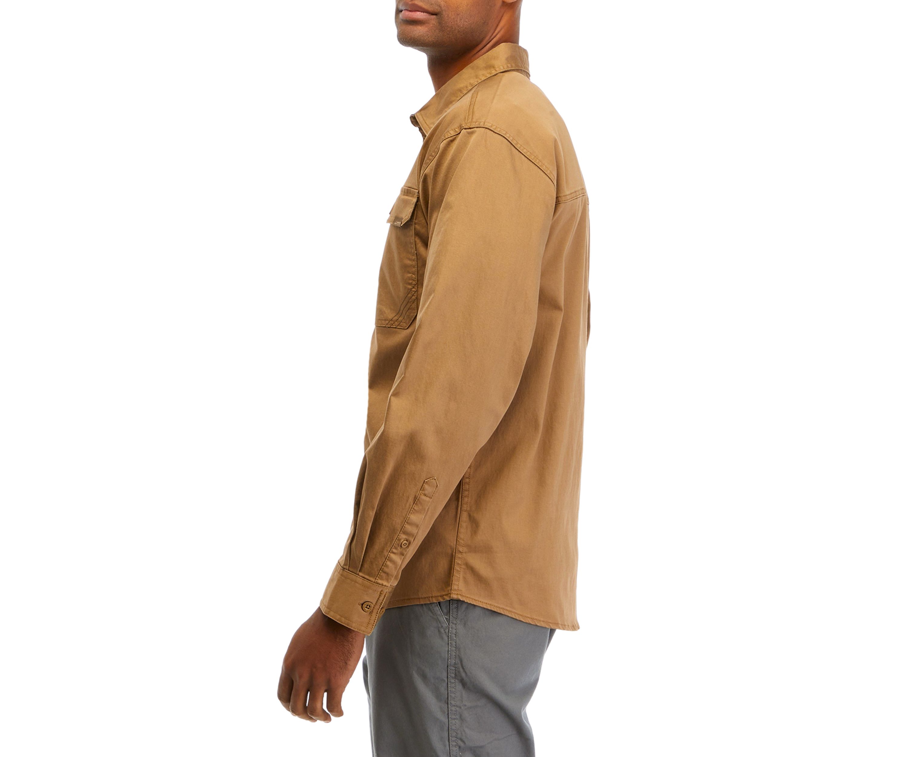 Mens Long Sleeve Garment Washed Woven Button Up Shirt