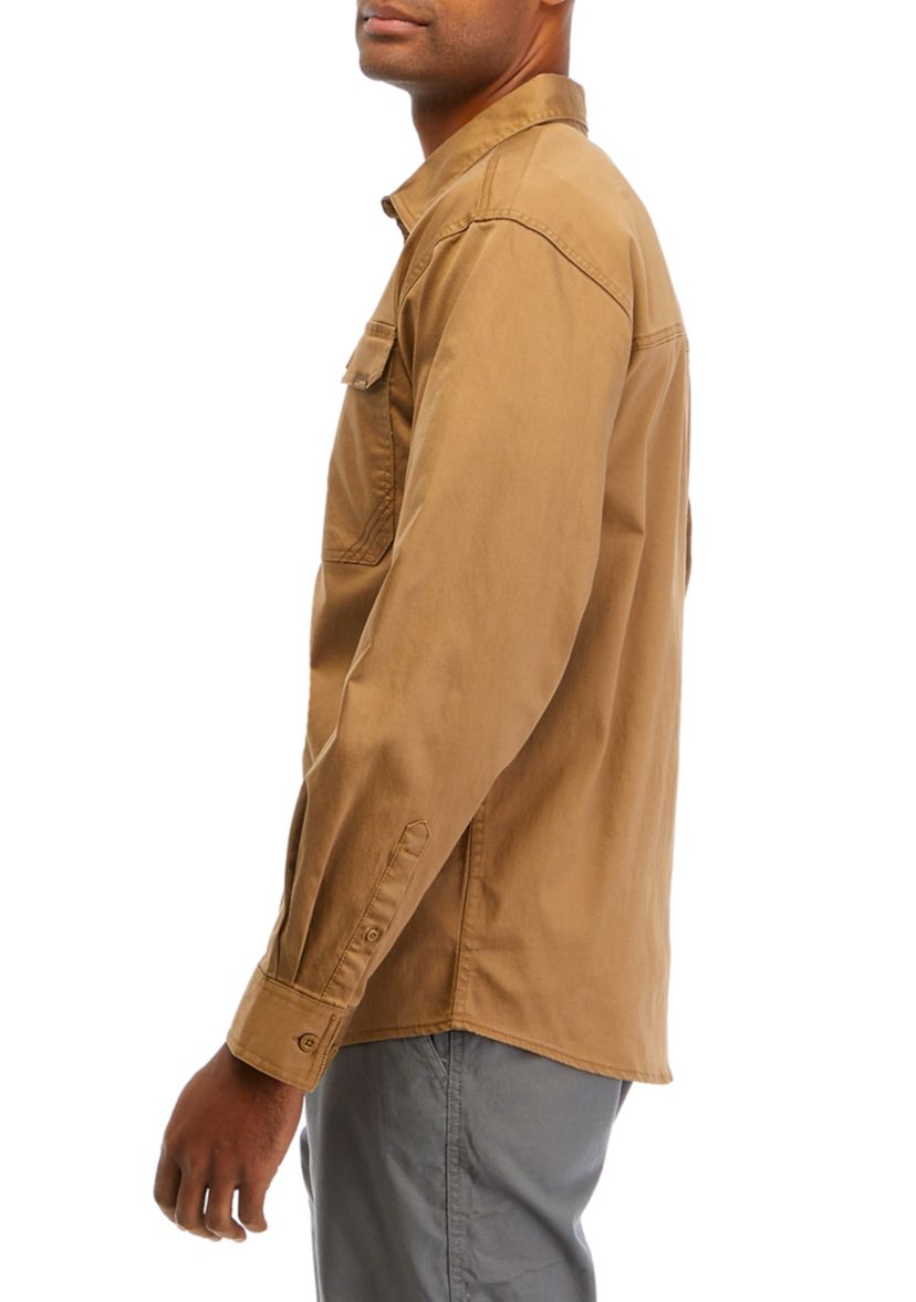 Mens Long Sleeve Garment Washed Woven Button Up Shirt