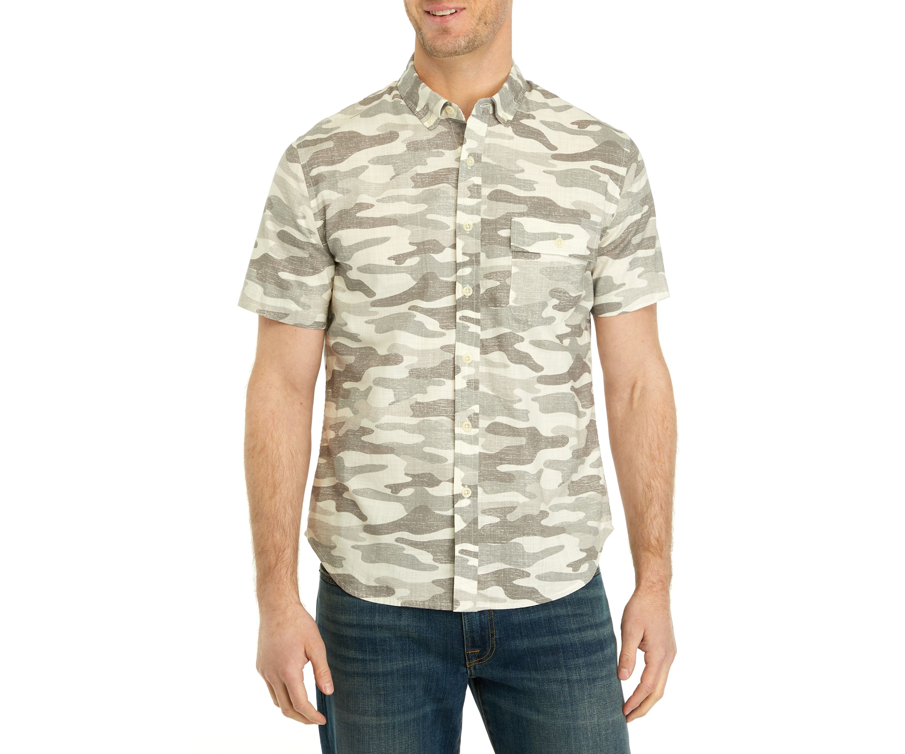 Short Sleeve Flap Pocket Woven Allover Print Shirt