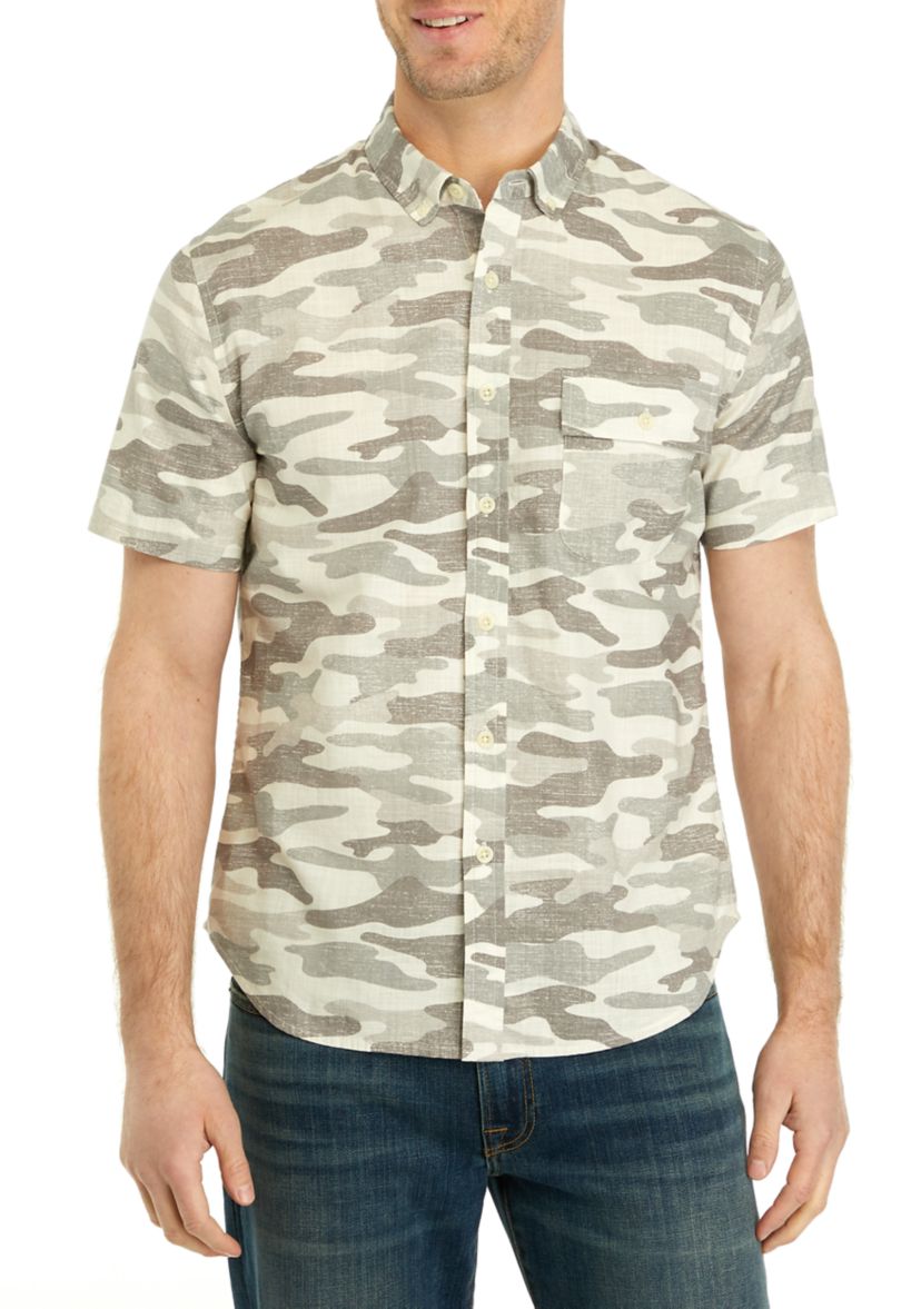 Short Sleeve Flap Pocket Woven Allover Print Shirt