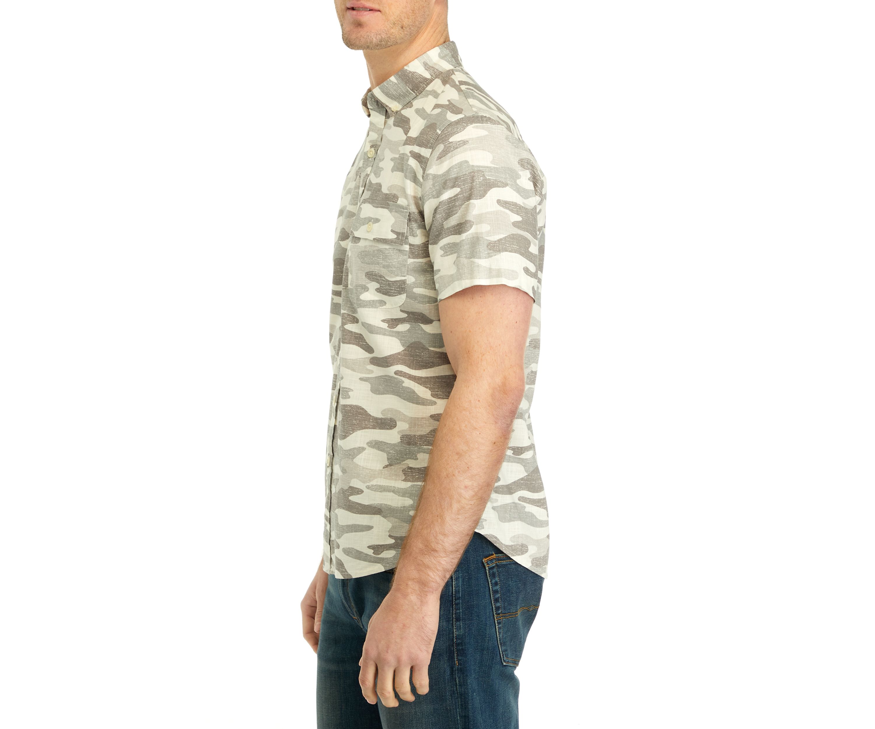 Short Sleeve Flap Pocket Woven Allover Print Shirt