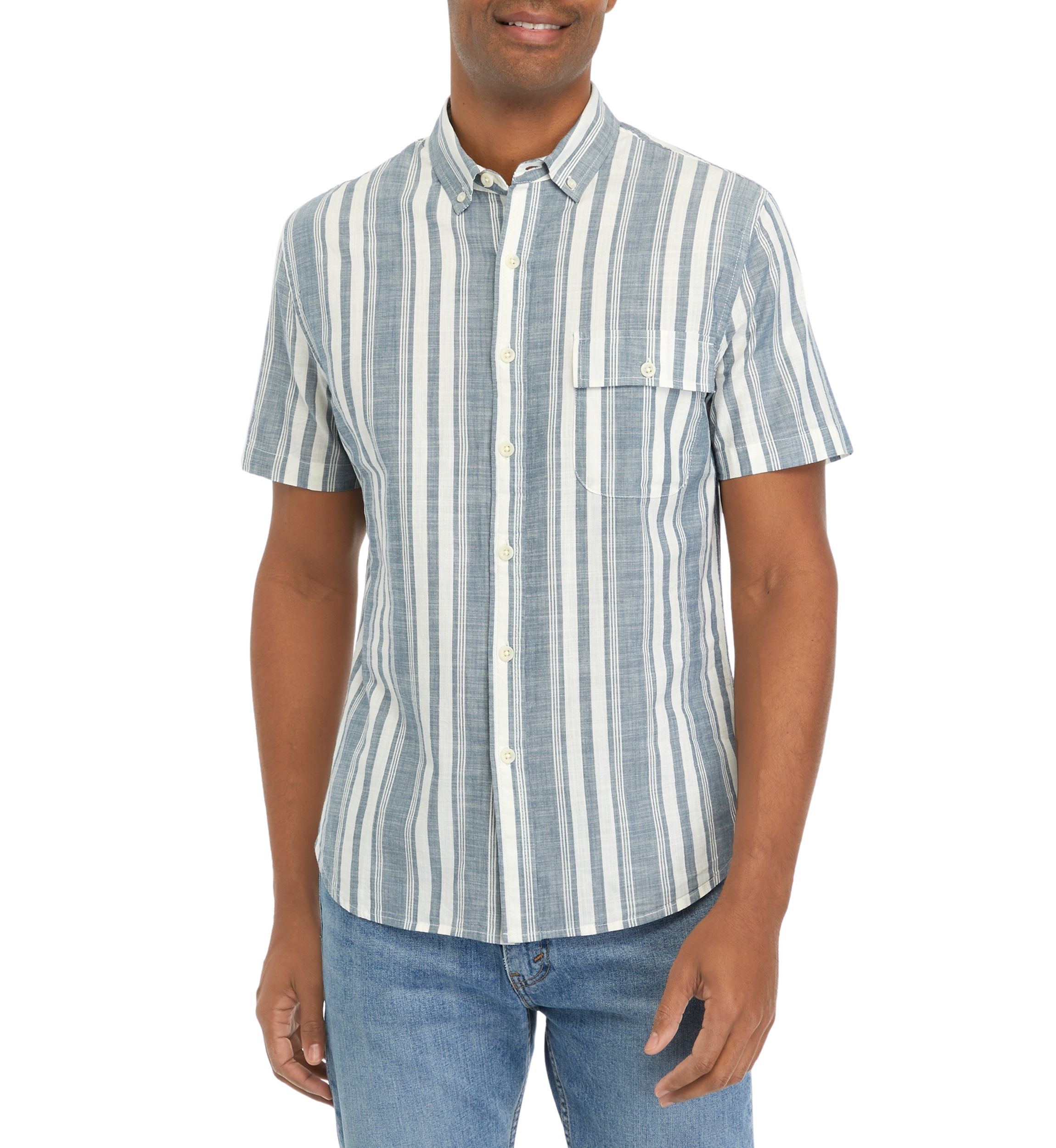 Short Sleeve Striped Cotton Woven Shirt 