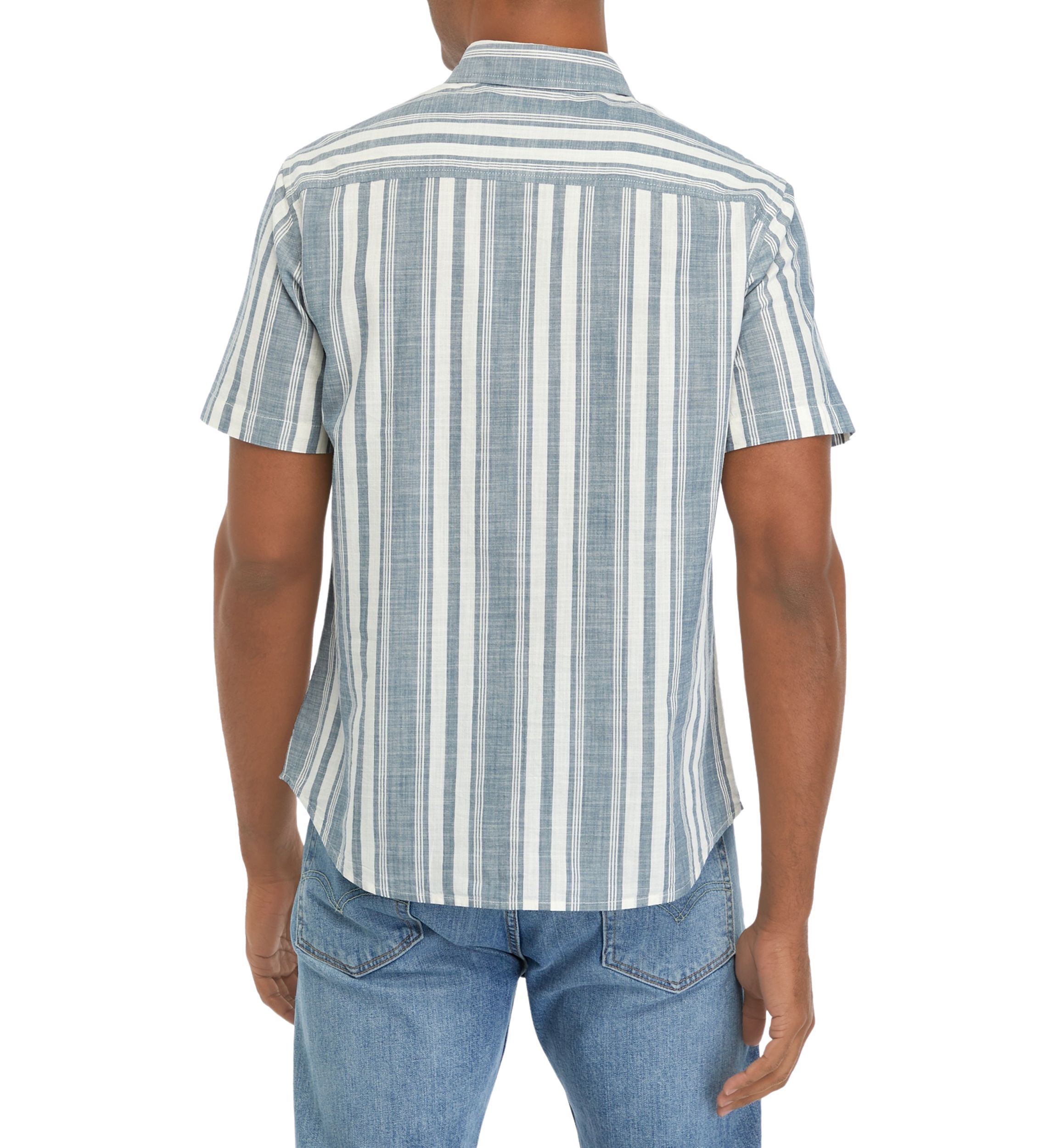 Short Sleeve Striped Cotton Woven Shirt 