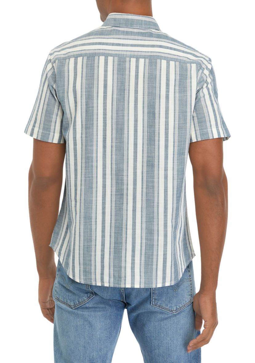 Short Sleeve Striped Cotton Woven Shirt 