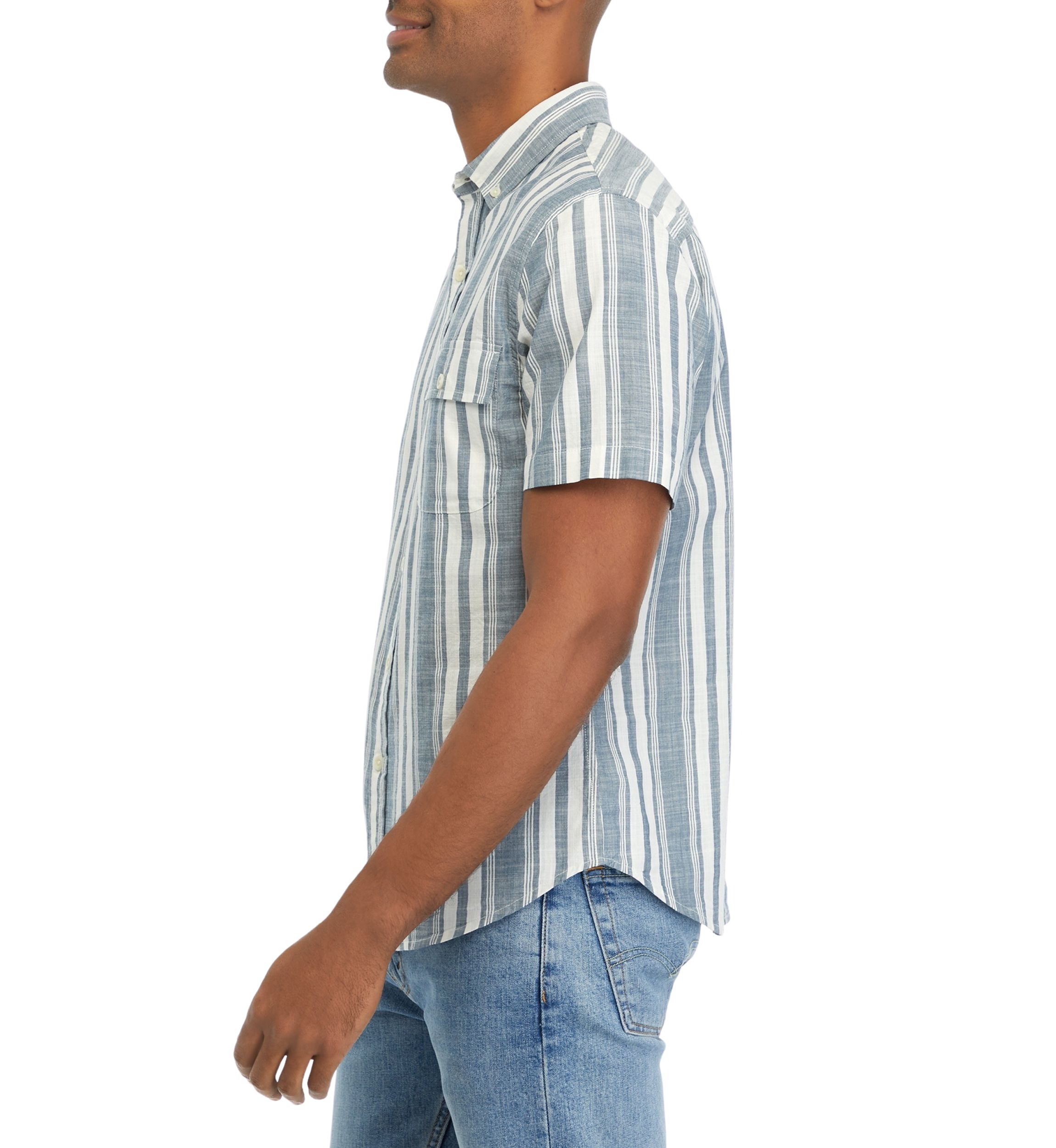 Short Sleeve Striped Cotton Woven Shirt 