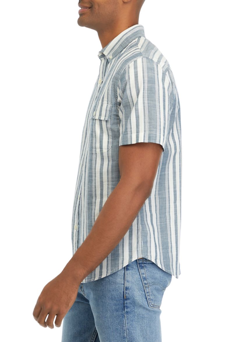 Short Sleeve Striped Cotton Woven Shirt 