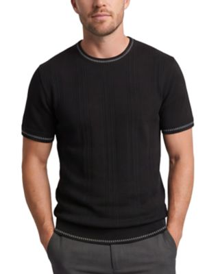 Tom Baine Men's Slim Fit Ribbed Knit T-Shirt, Short Sleeve Crewneck Sweater Tee, Casual Lightweight Knitted Top, Black, 2XL