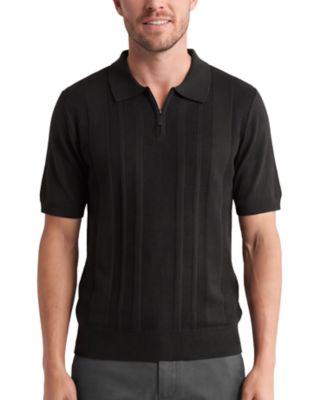 Tom Baine Men's Quarter Zip Knit Polo Shirts Short Sleeve Ribbed Textured Sweater Polos Golf Shirt, Black, 2XL