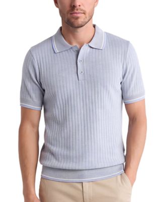 Tom Baine Men's Ribbed Knit Polo Shirts Short Sleeve Slim Fit Sweater Polo with Tipped Collar Casual Pullover Top for Men, Blue, 2XL