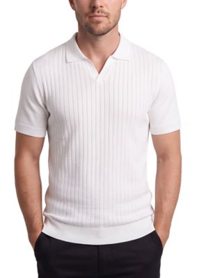 Tom Baine Men's Slim Fit Ribbed Knit Polo Shirts Short Sleeve V-Neck Johnny Collar Sweater Polo Top