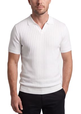 Tom Baine Men's Slim Fit Ribbed Knit Polo Shirt Short Sleeve V-Neck Johnny Collar Sweater Polo Lightweight Top