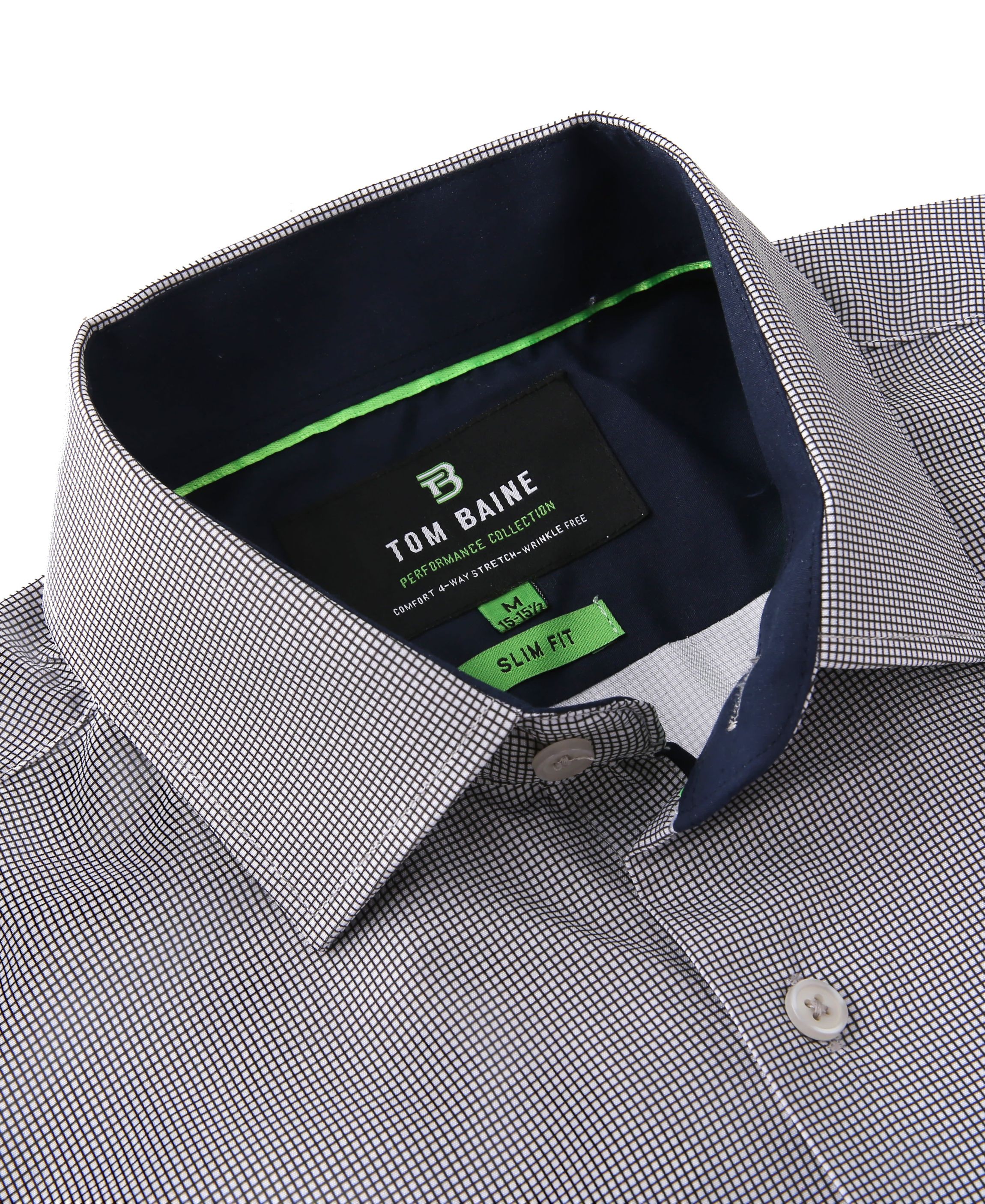 Tom Baine Slim Fit Performance Long Sleeve Mini Plaid Button Down