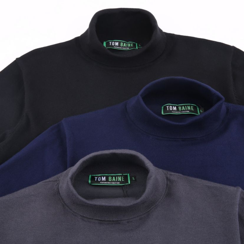 Mens Slim Fit Performance Cotton Turtle Neck