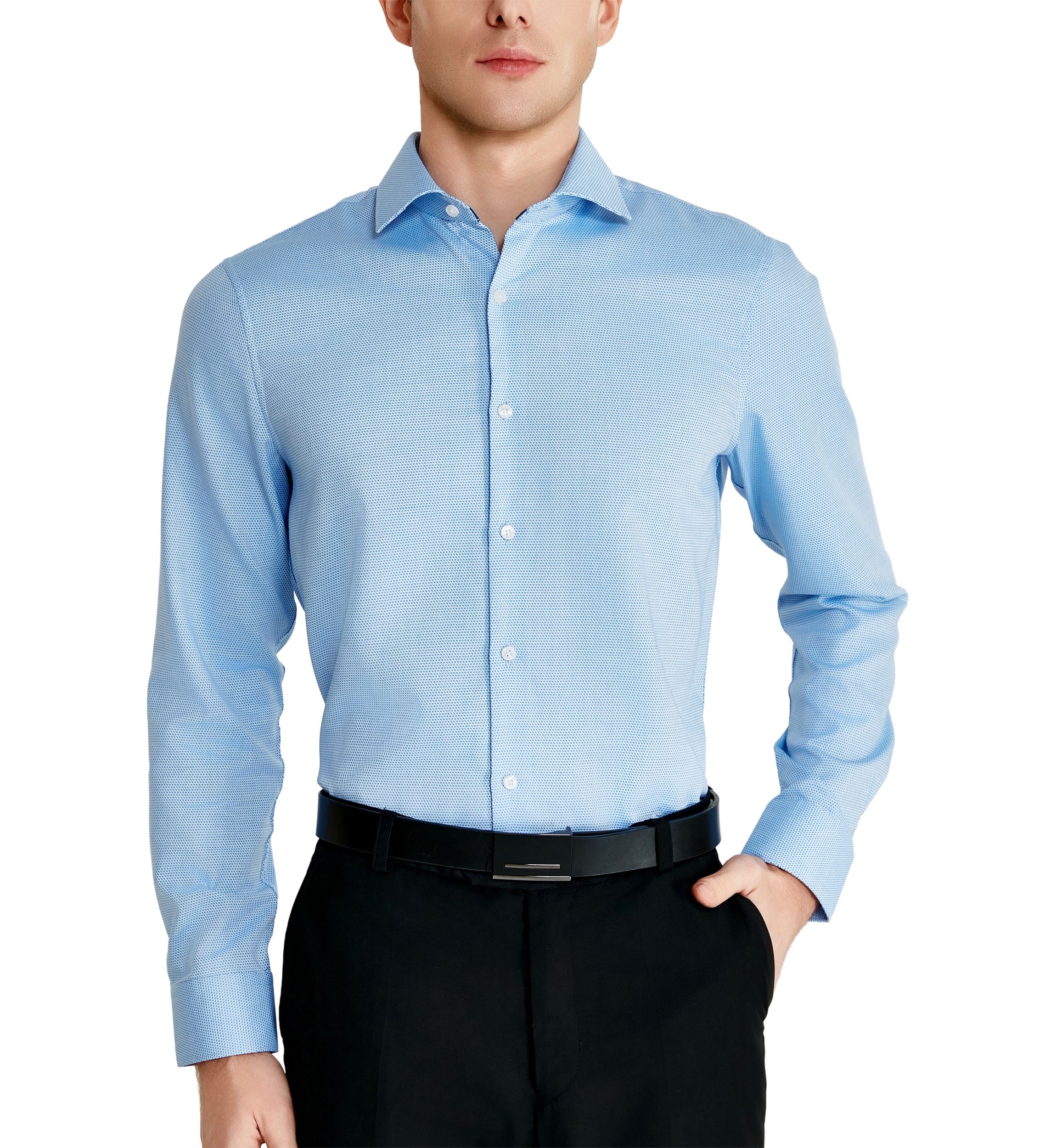 Mens Textured Trim Collar Button Down Shirt