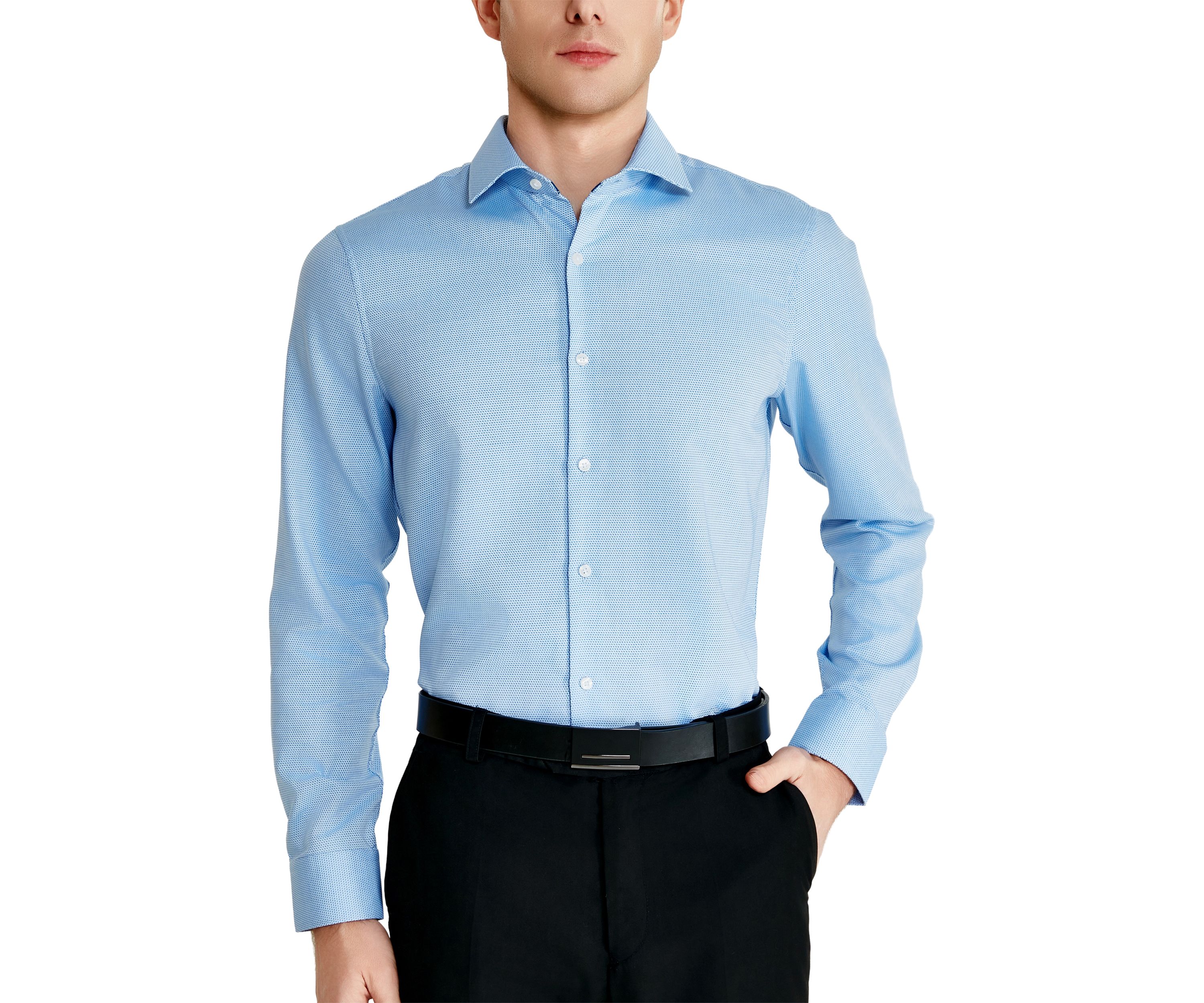 Mens Textured Trim Collar Button Down Shirt