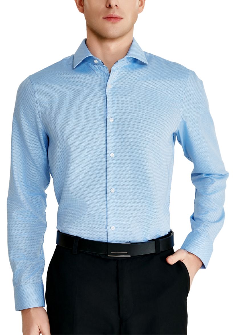 Mens Textured Trim Collar Button Down Shirt