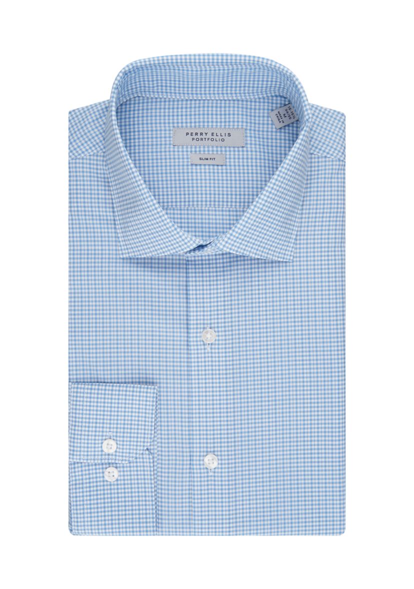 Mens Blue Check Printed Button Down Shirt