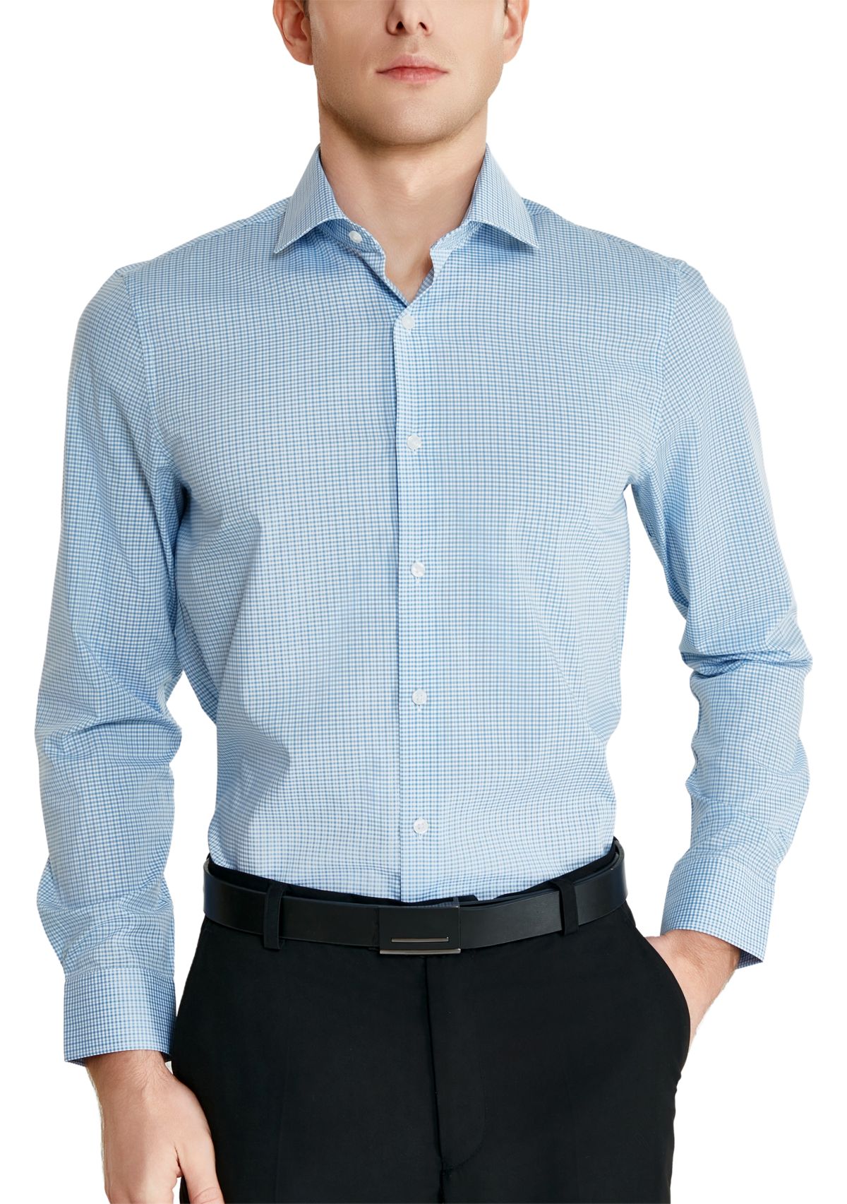 Mens Blue Check Printed Button Down Shirt