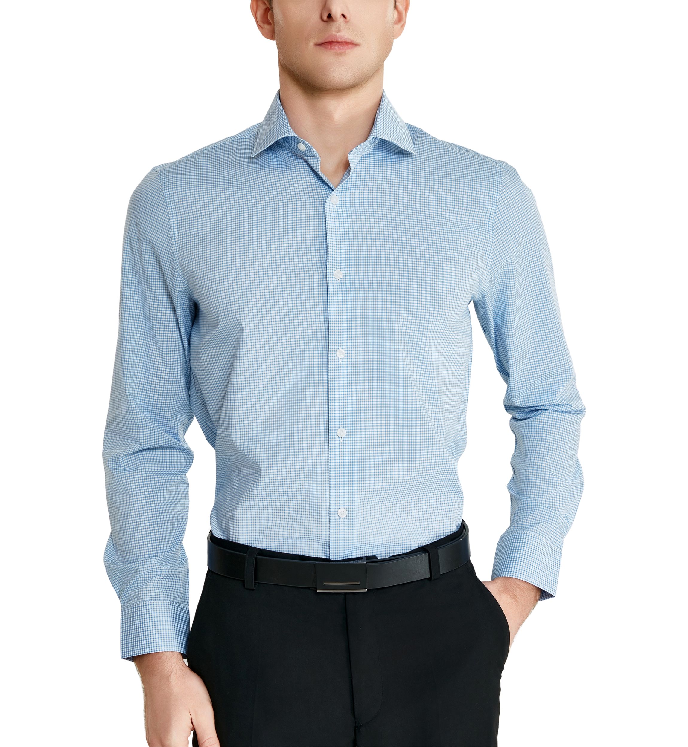 Mens Blue Check Printed Button Down Shirt