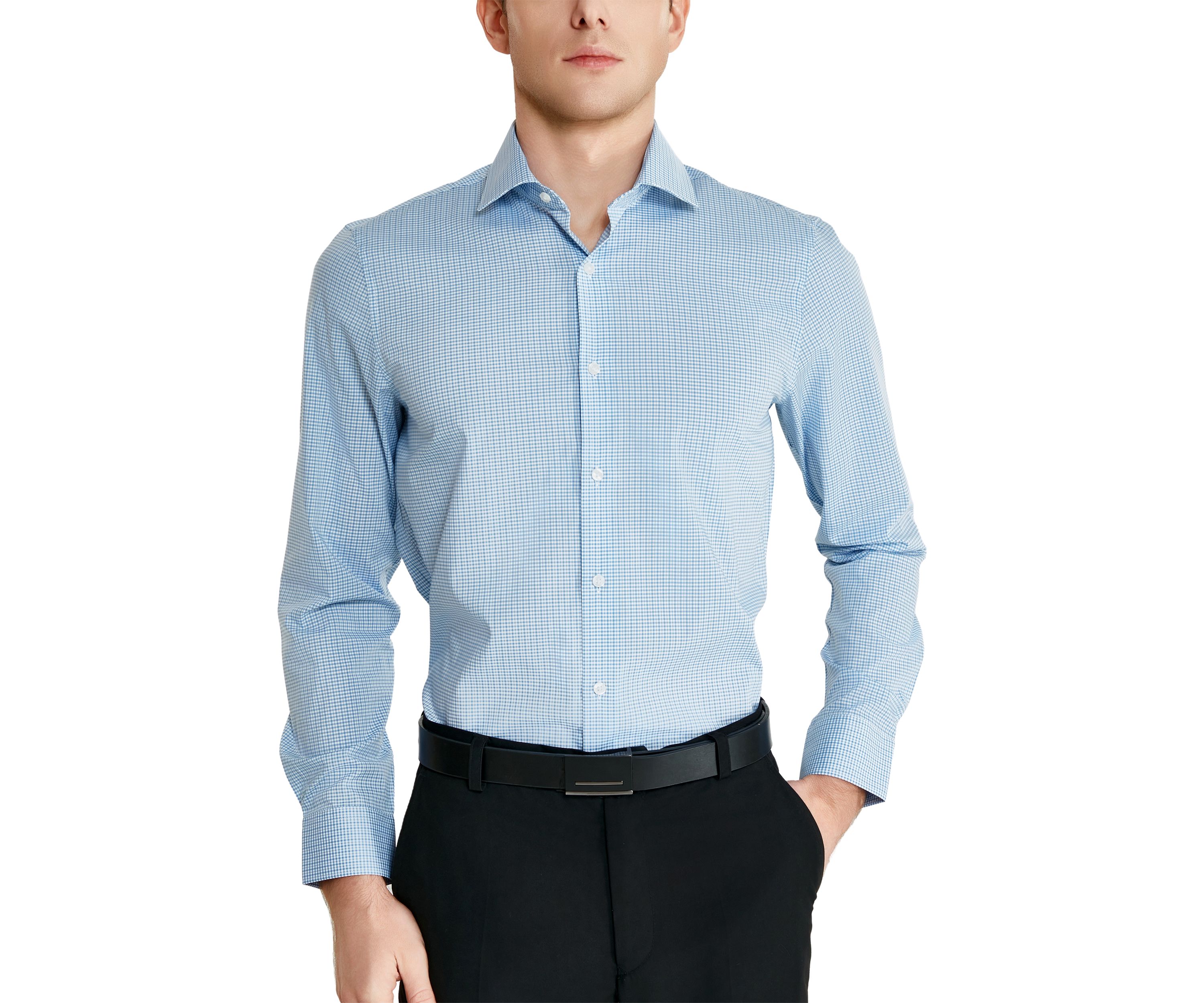 Mens Blue Check Printed Button Down Shirt