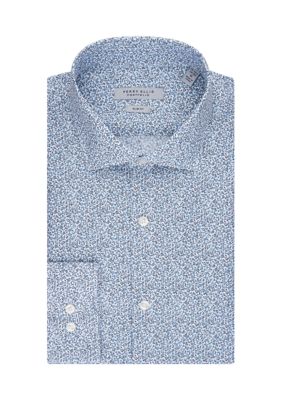 Perry Ellis Men's Floral Printed Button Down Shirt, Blue, 15 - 15.5 32/33
