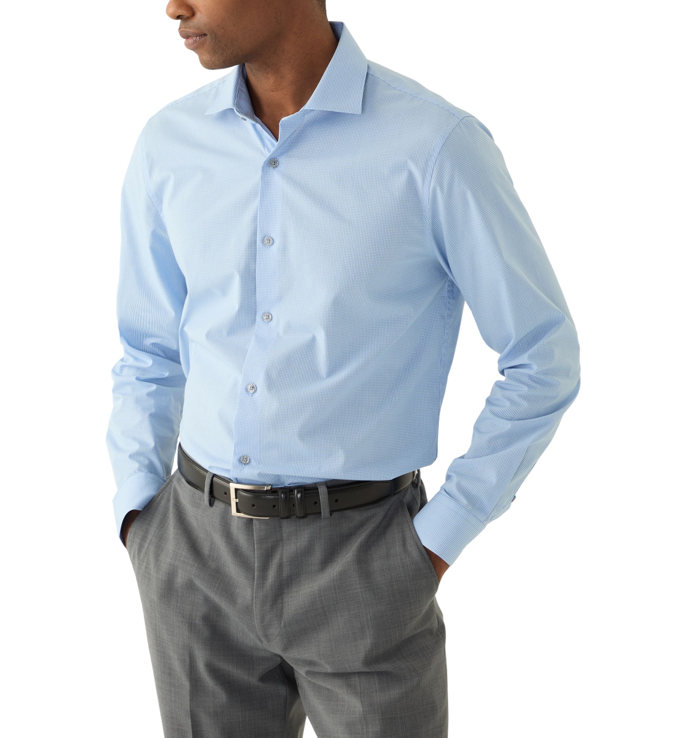 Mens Micro Check Dress Shirt with Tie