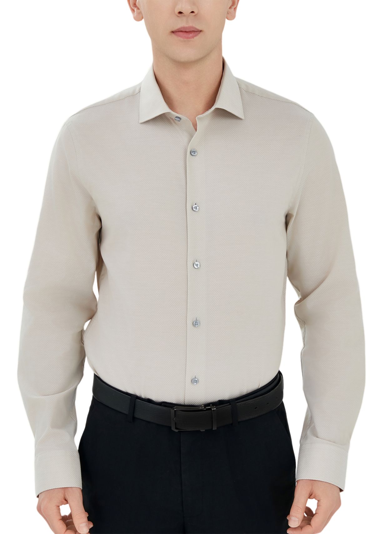 Mens Quad Grid Texture Solid Dress Shirt 