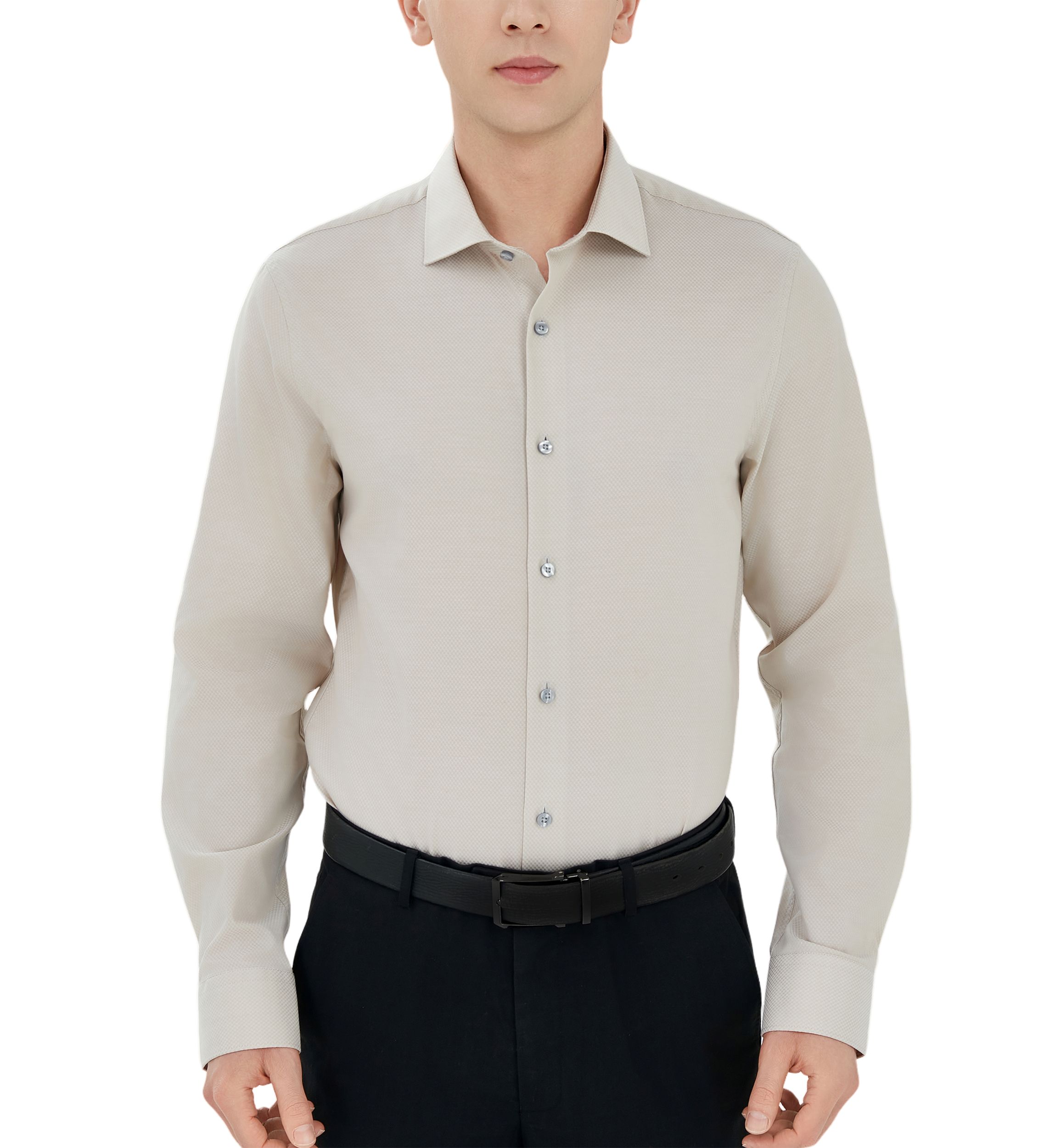 Mens Quad Grid Texture Solid Dress Shirt 