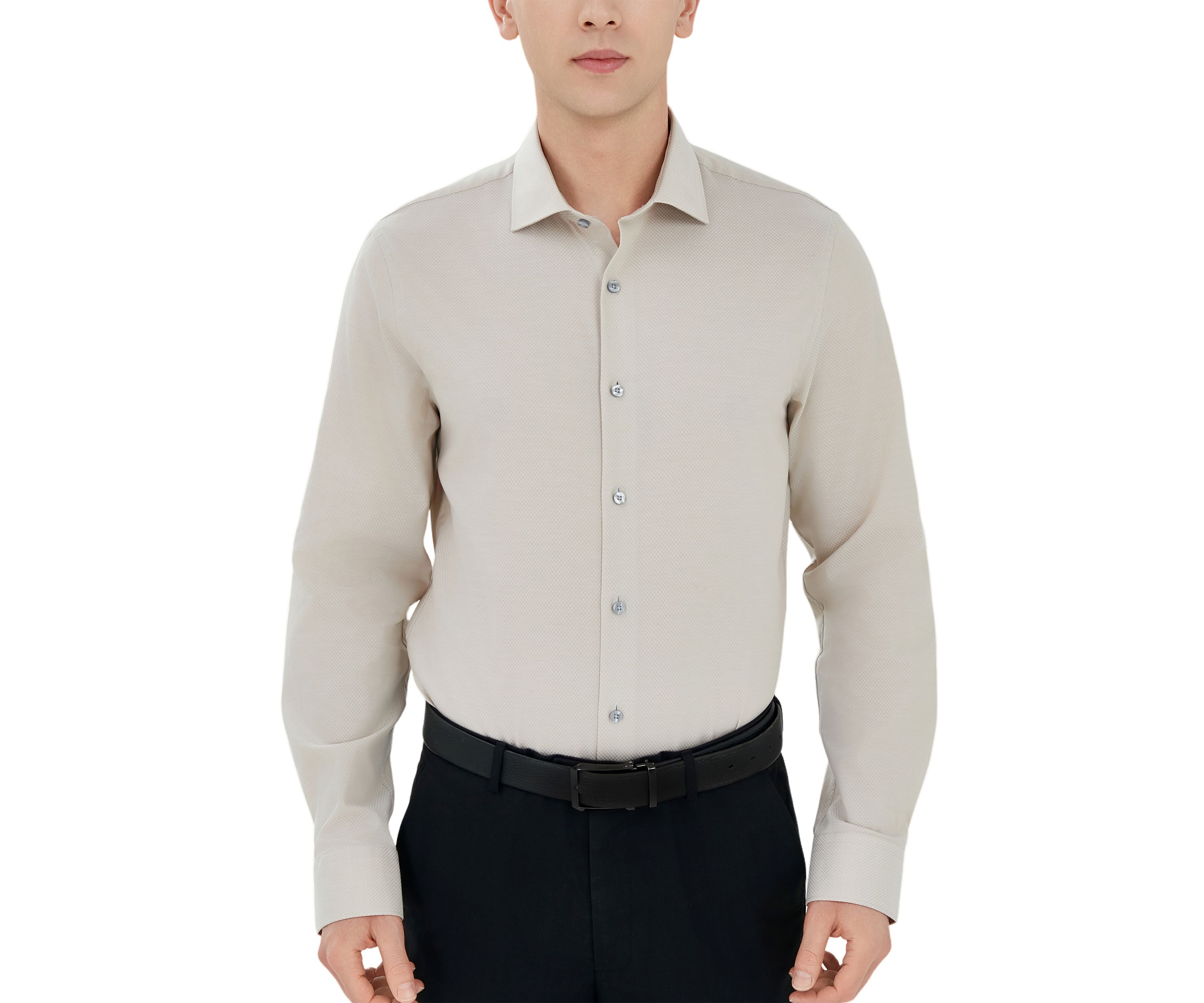 Mens Quad Grid Texture Solid Dress Shirt 