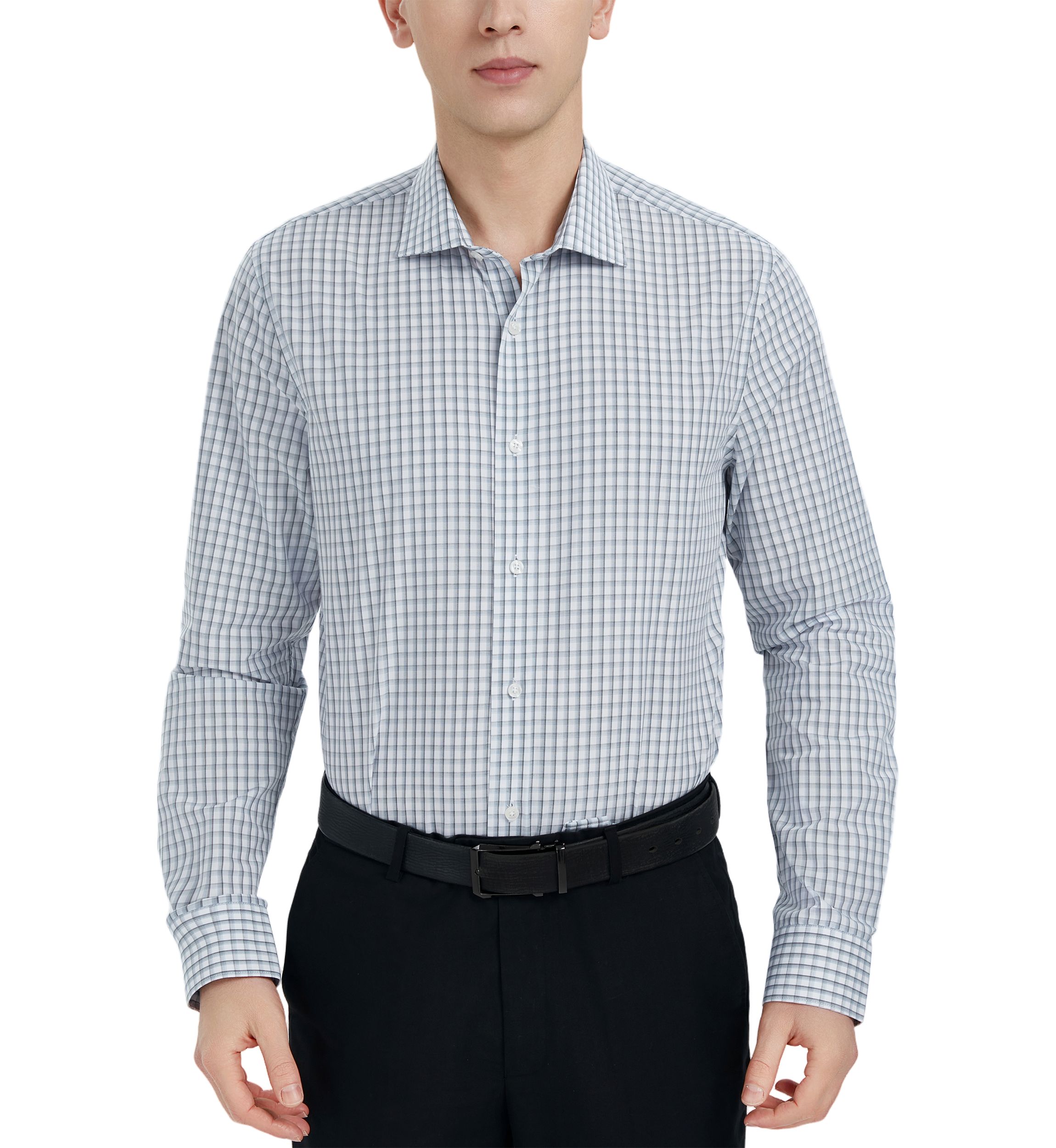 Offset Faded Check Print Dress Shirt 