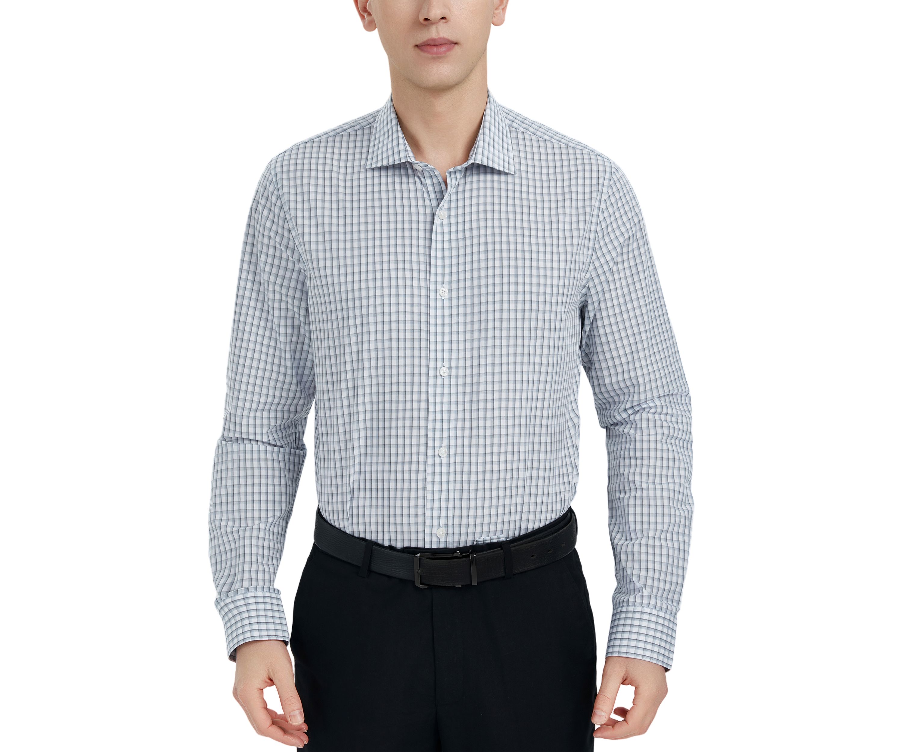 Offset Faded Check Print Dress Shirt 