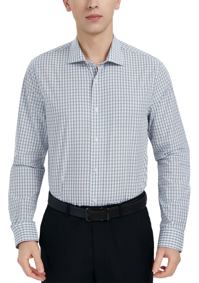 Offset Faded Check Print Dress Shirt 