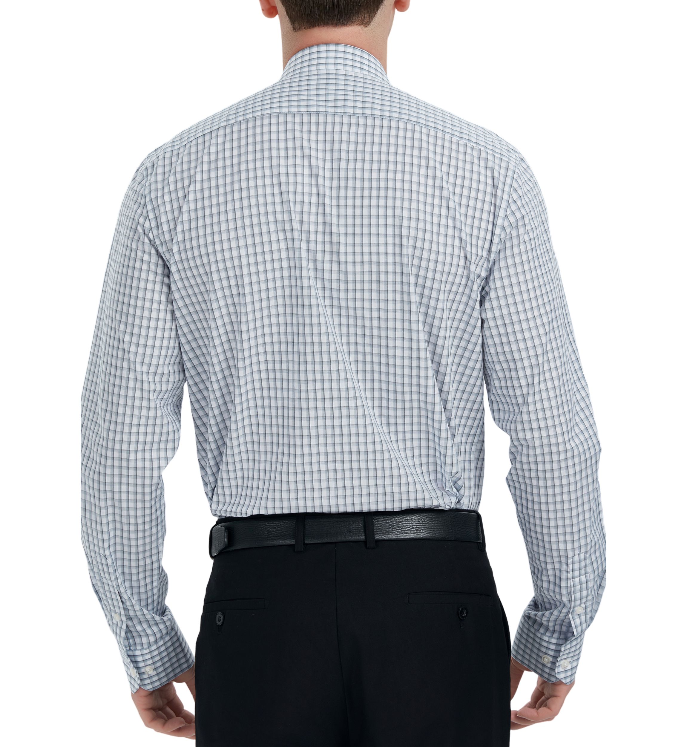 Offset Faded Check Print Dress Shirt 
