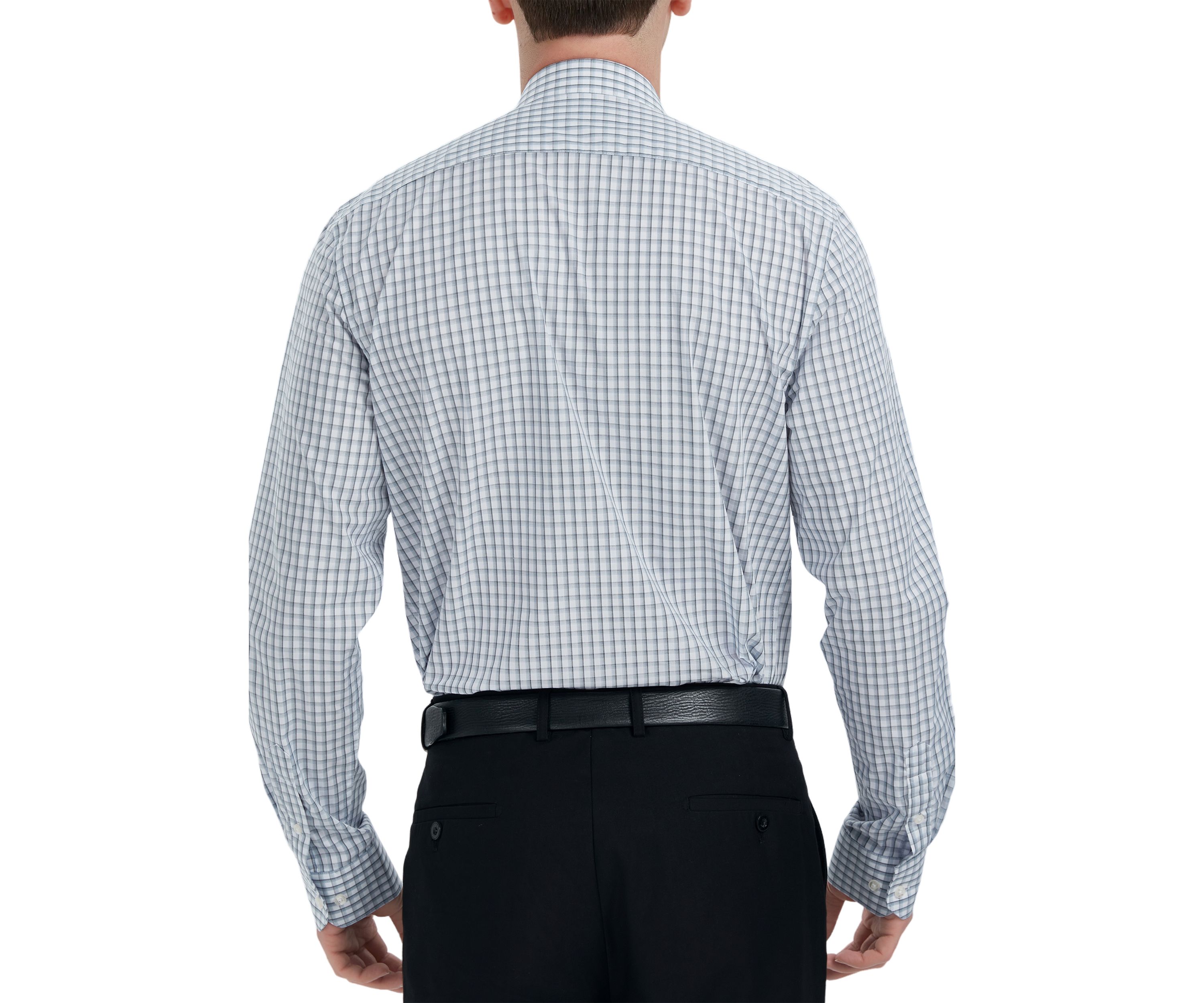 Offset Faded Check Print Dress Shirt 