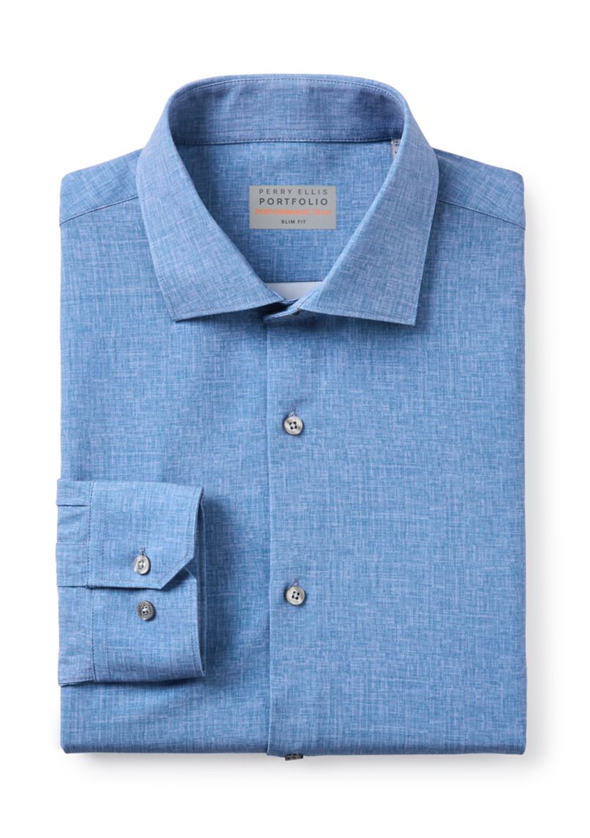 Chambray Print Tech Performance Button-Down Shirt