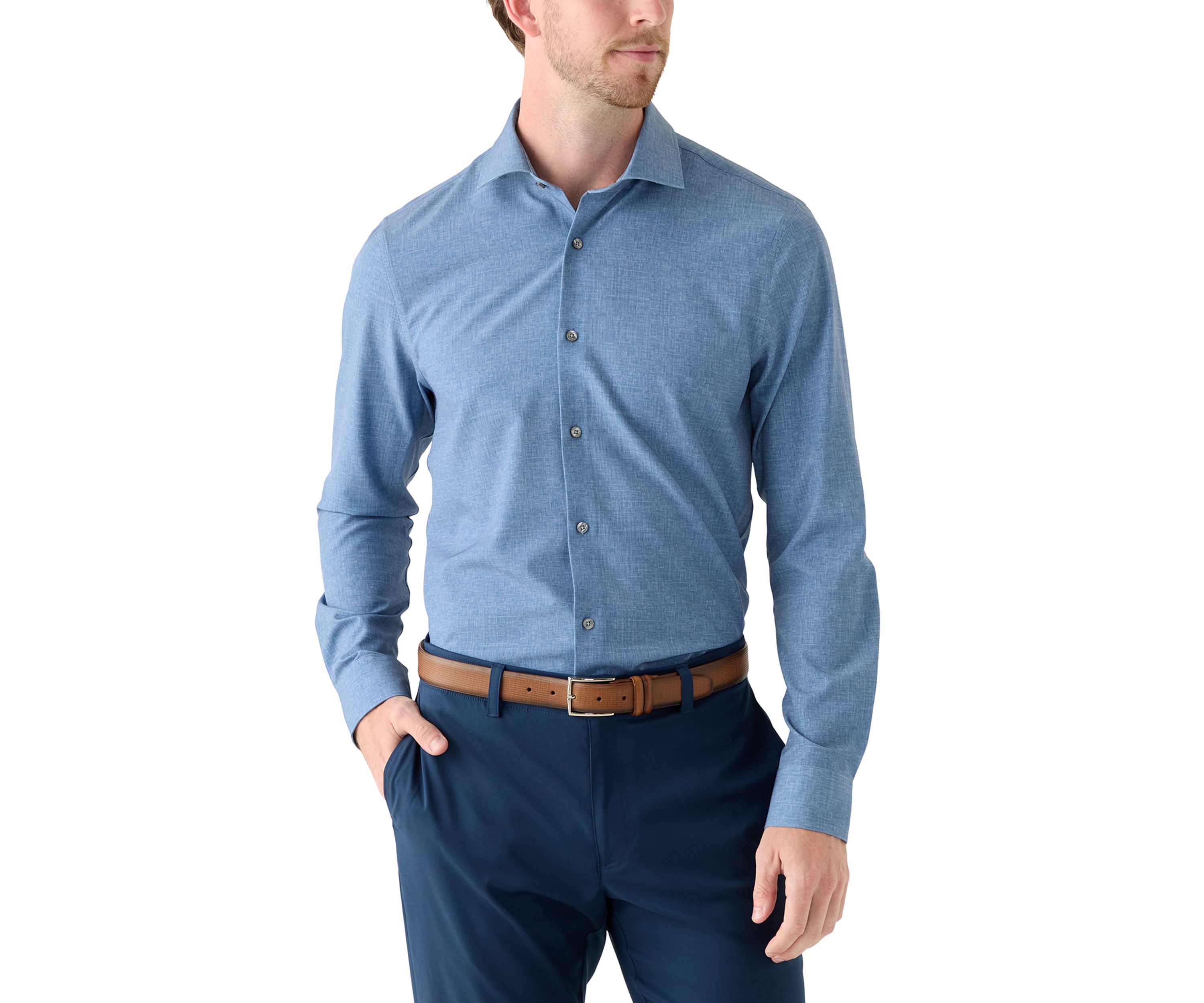 Chambray Print Tech Performance Button-Down Shirt