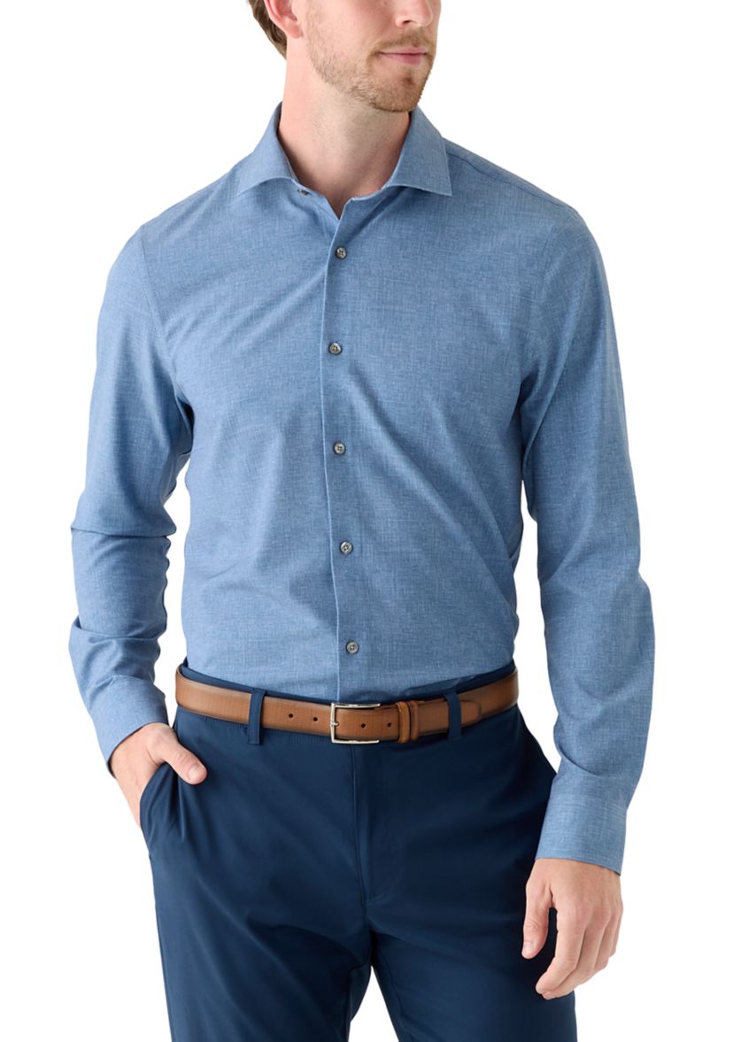 Chambray Print Tech Performance Button-Down Shirt