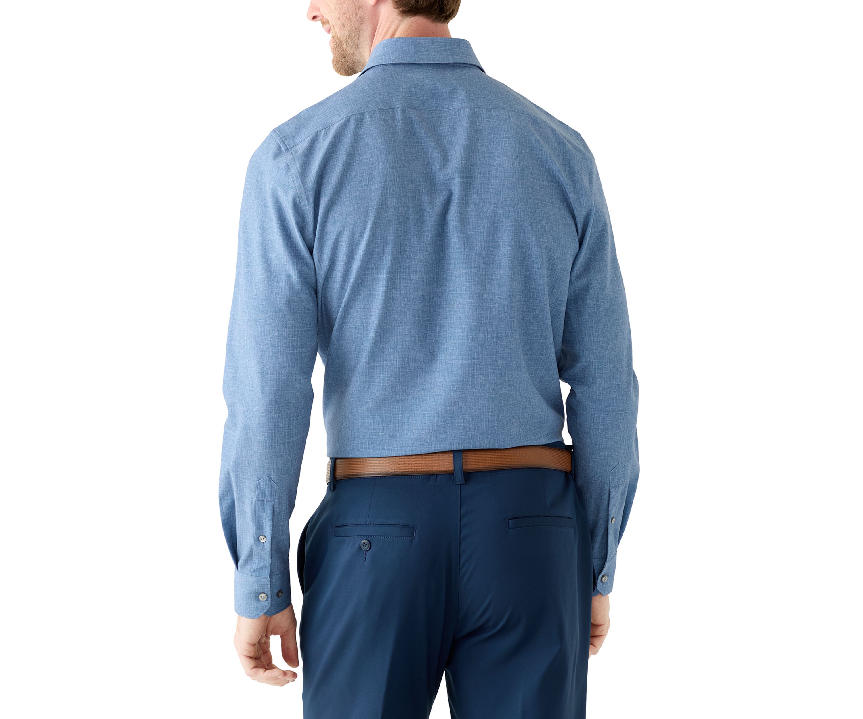Chambray Print Tech Performance Button-Down Shirt