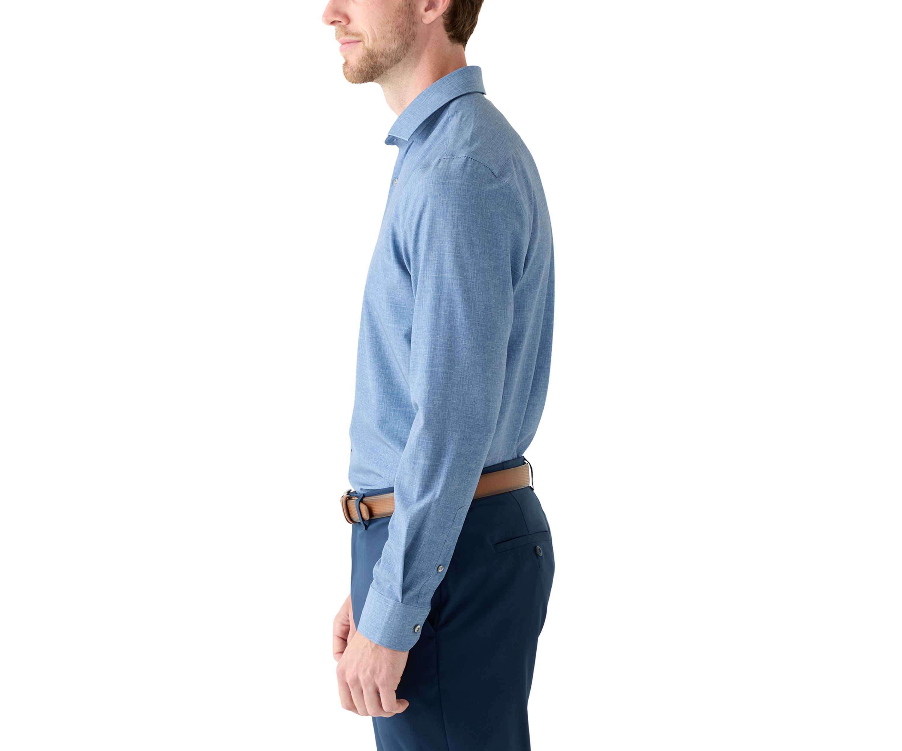 Chambray Print Tech Performance Button-Down Shirt