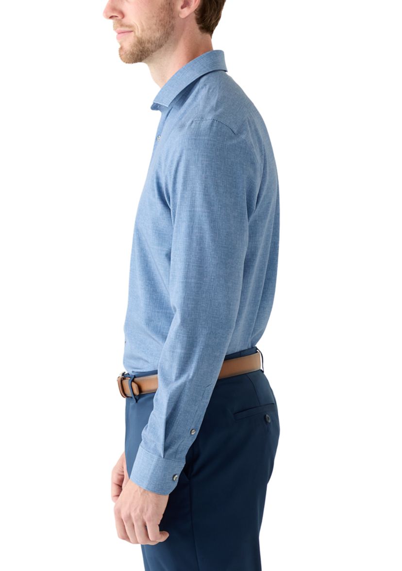 Chambray Print Tech Performance Button-Down Shirt