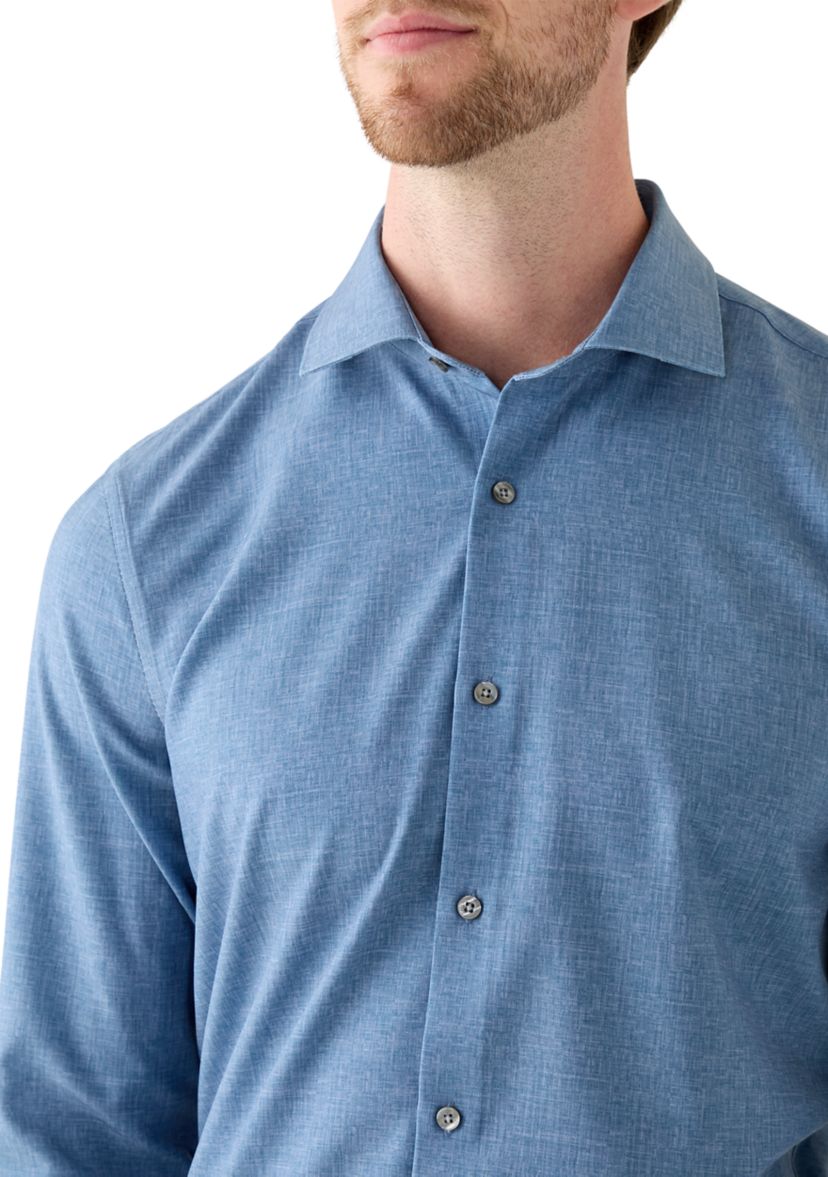 Chambray Print Tech Performance Button-Down Shirt
