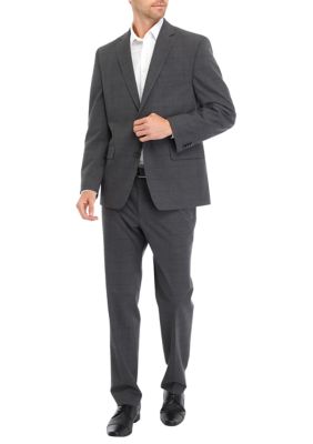Perry Ellis Men's Windowpane Suit Set, Grey, 42